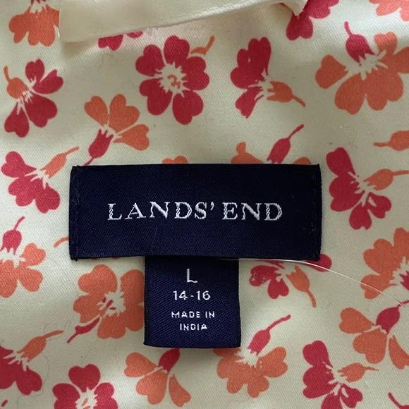 Women’s Lands’ End pink & orange floral trench coat trending fall 2025 - Picture 10 of 11